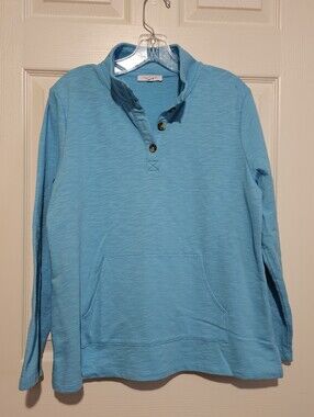 Talbots Light Blue Lady's Crewneck Button-Placket Pullover Sz Lp